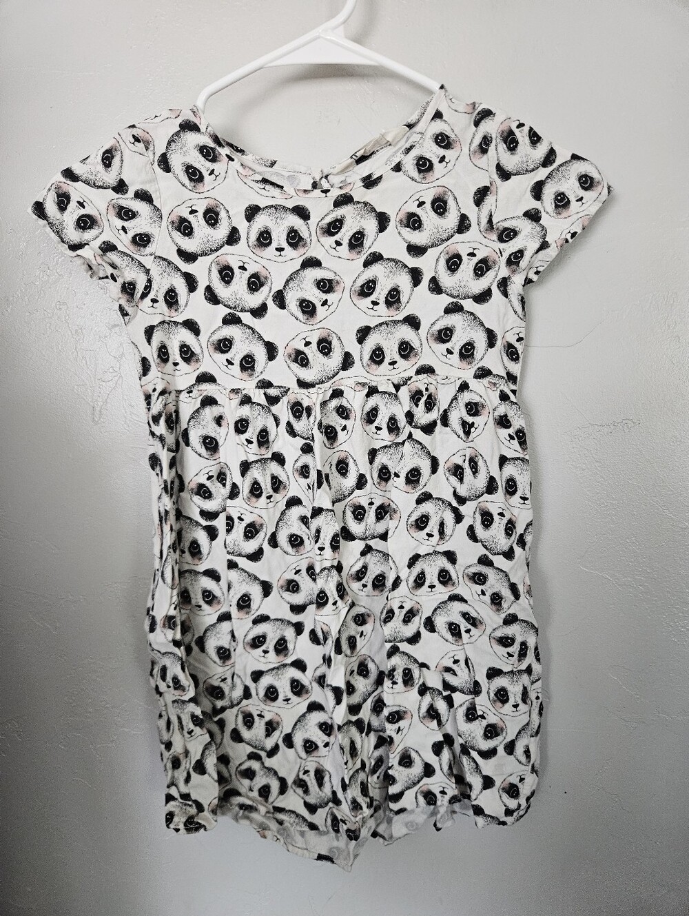 H&M Girls 6-7 Panda Face Short Sleeve Dress White & Black Animal Novelty Summer